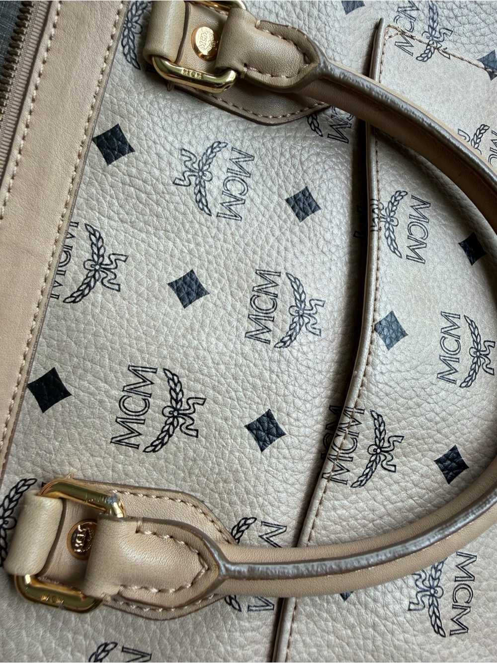 MCM Beige Satchel with Pink and Mint Center Stripe - Picture 15 of 15